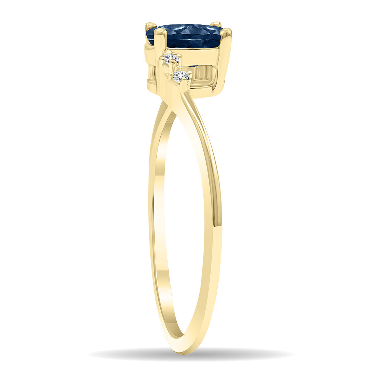 Women's Oval Shaped Sapphire And Diamond Tiara Ring In 10K Yellow Gold