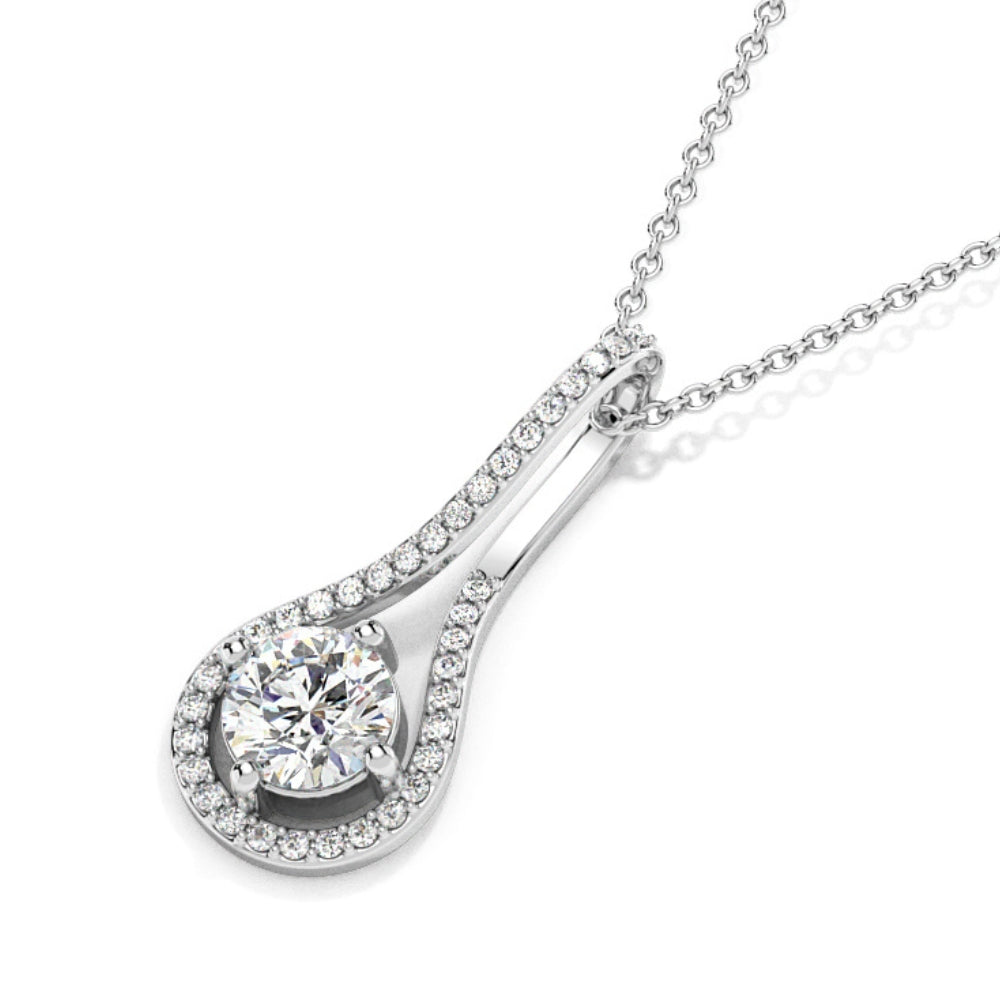 1 1/10Ct TW Diamond Halo Drop Pendant 14k Gold Necklace Lab Grown 1' Tall