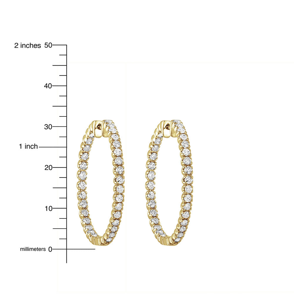2 cttw Diamond Inside Out Hoop Earrings 14K Yellow Gold Round Prong 1.25 Inch