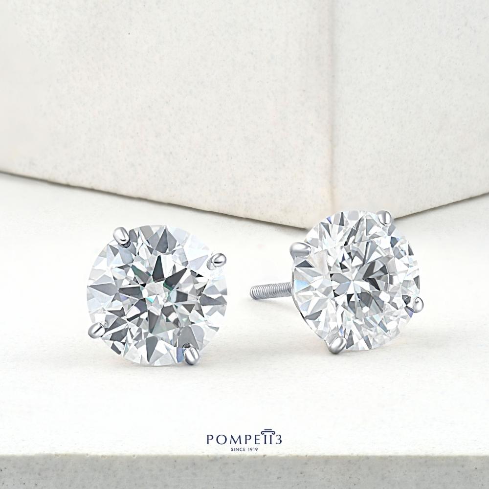 Certified 4 Ct Lab Grown Diamond Martini Screw Back Studs 14k White Gold