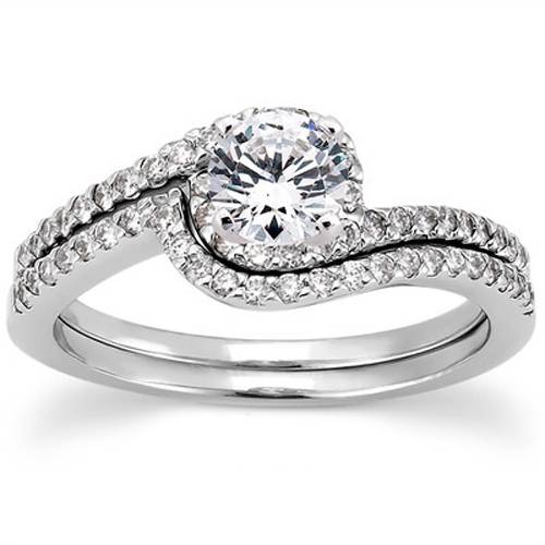 3/4 CT Diamond Engagement Ring Set 14K White Gold