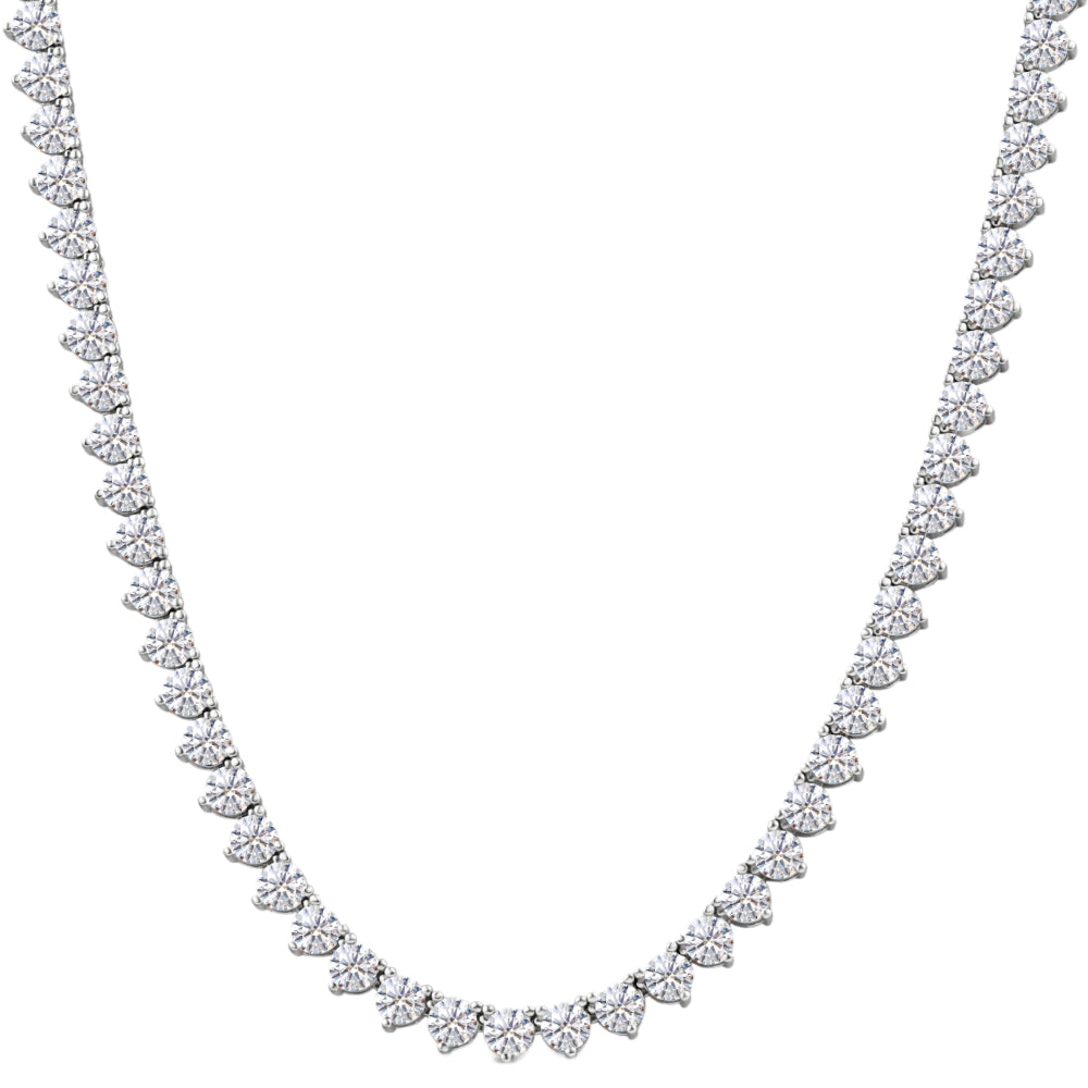 26Ct Diamond Tennis Necklace 3-Prong 14k White Gold 18' Lab Grown
