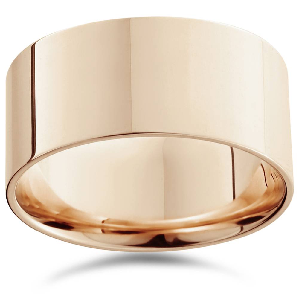 10mm Flat High Polished Wedding Band 14K Rose Gold Size Selectable