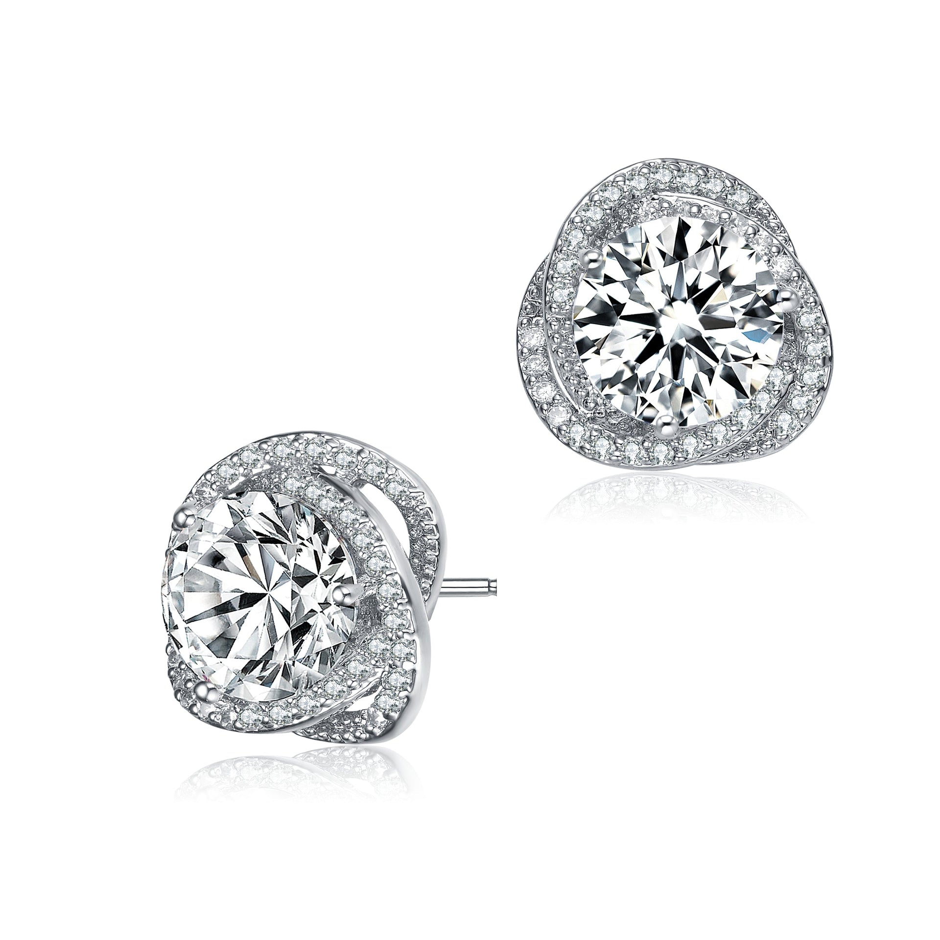 Sterling Silver Cubic Zirconia Swirl Halo Stud Earrings