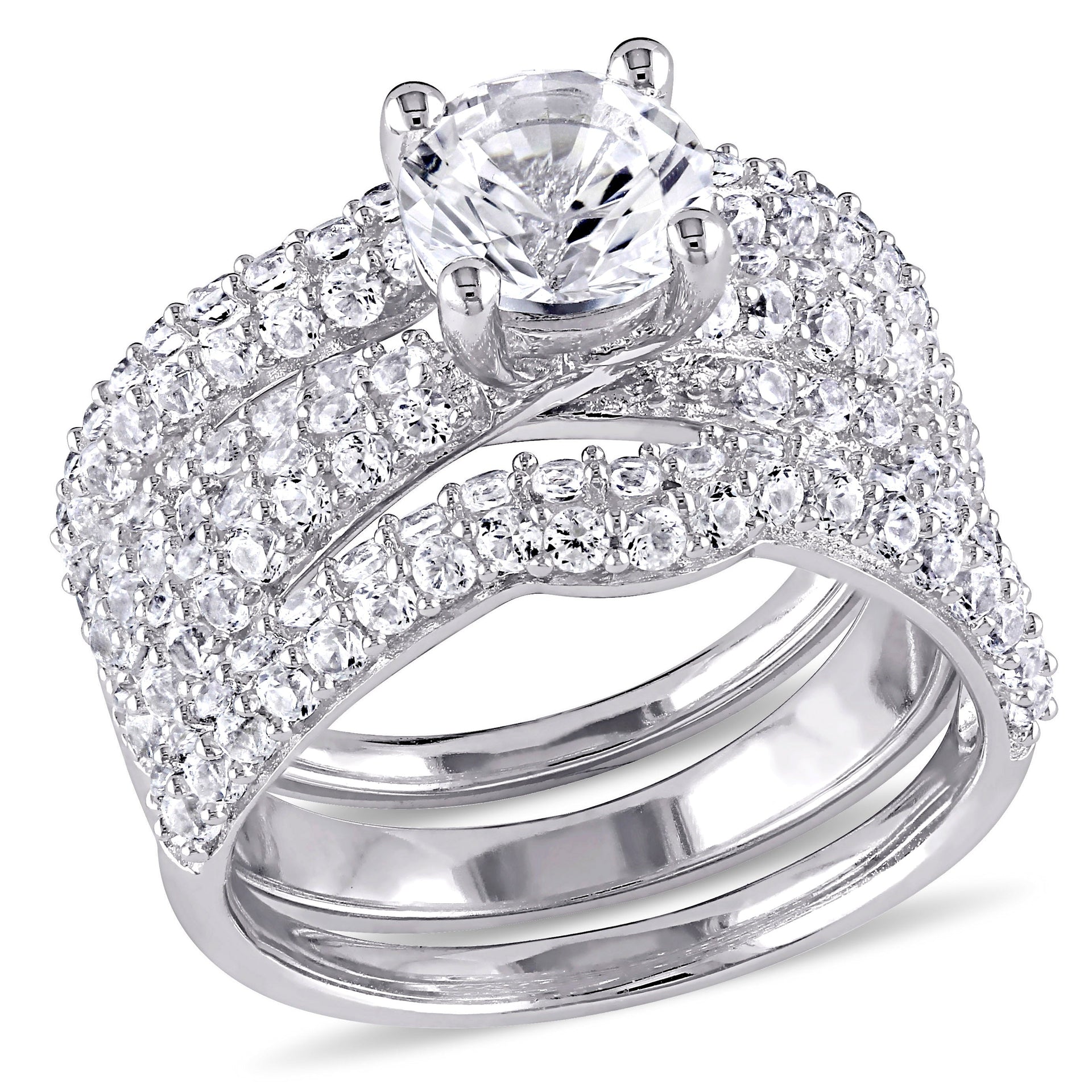 4 1/5ct TW Created White Sapphire Bridal Set in Sterling Silver