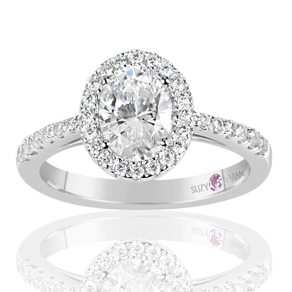 Suzy Levian Sterling Silver Oval Cut White Cubic Zirconia Solitaire Engagement Ring