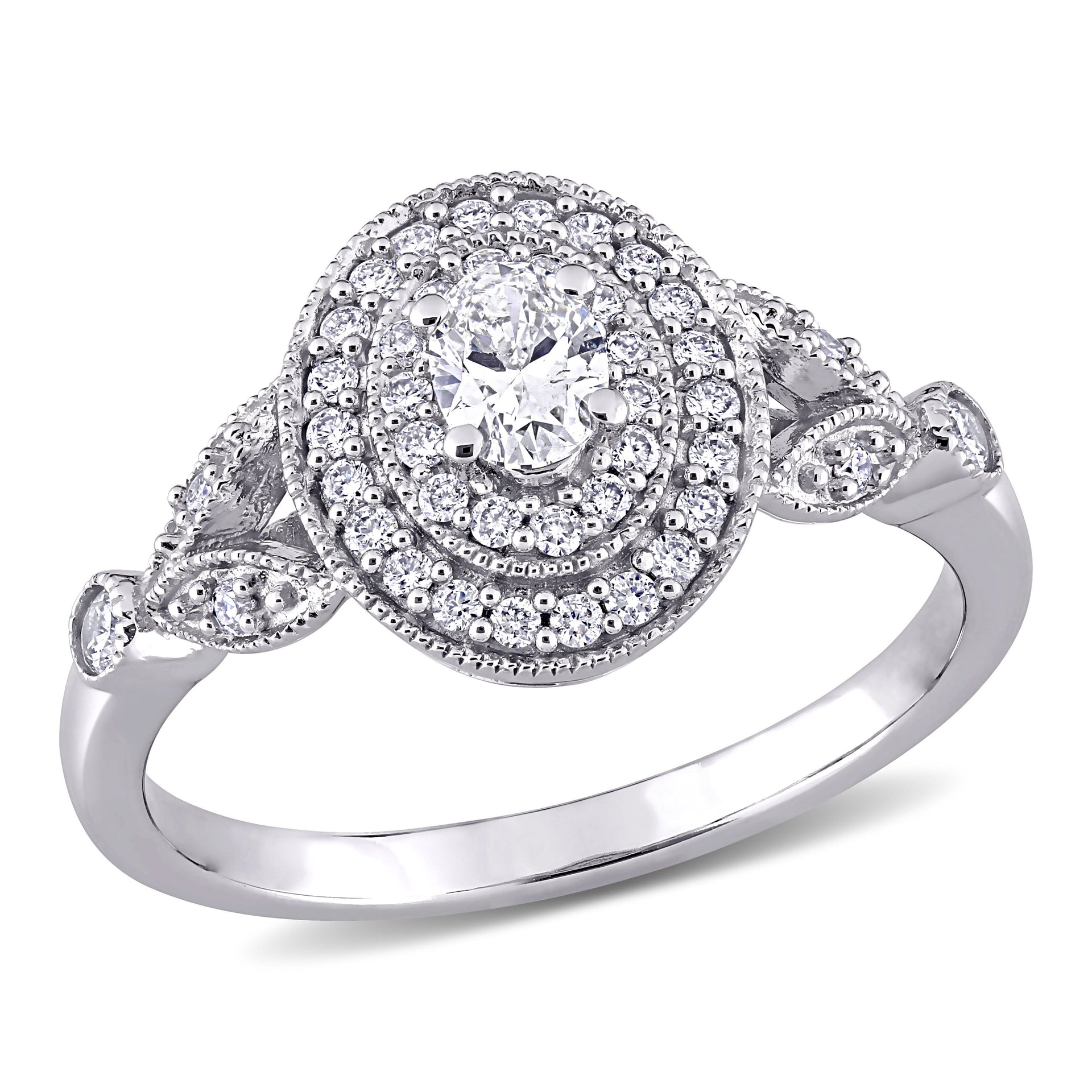 Mimi & Max 1/2ct TW Oval Round Diamond Double Halo Ring 14k White Gold