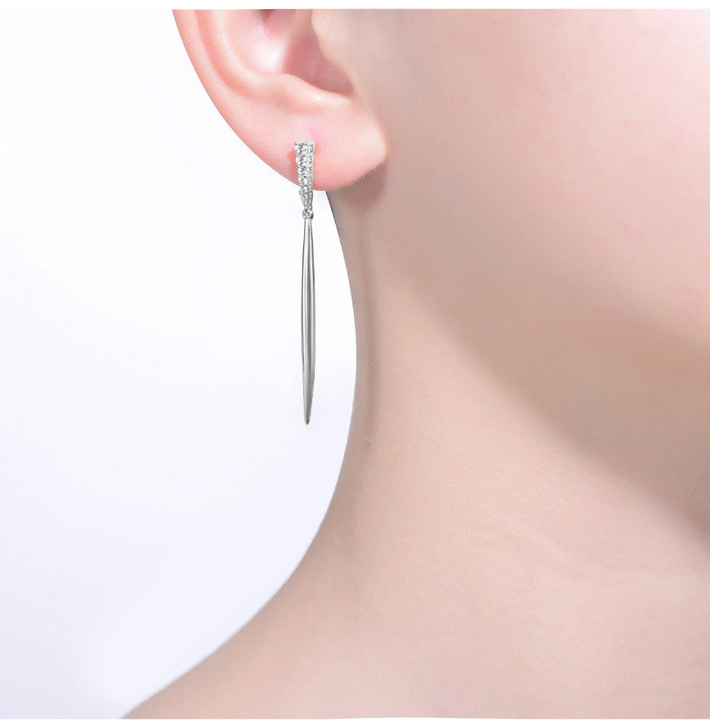 Rhodium-plated With Diamond Cubic Zirconia Icicle Spike Dangle Earrings In Sterling Silver