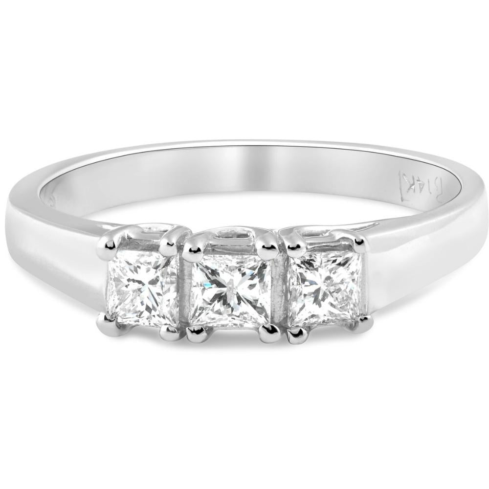 1ct Three Stone Princess Cut Diamond Ring 14K White Gold