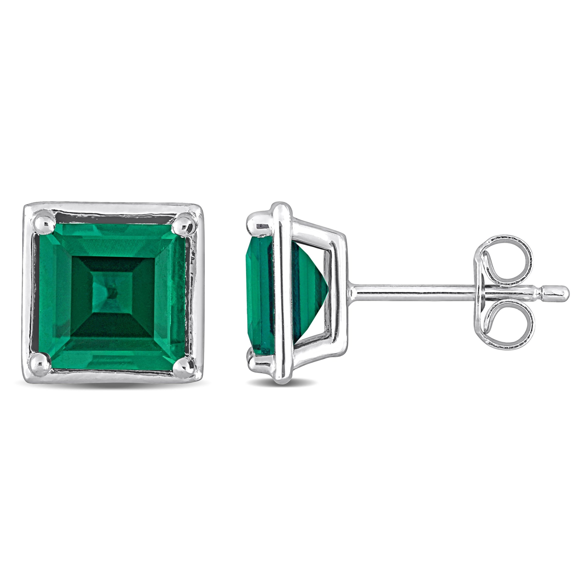 Mimi & Max Women's 3 3/8ct TGW Created Emerald Bezel Style Square Stud Earrings in Sterling Silver