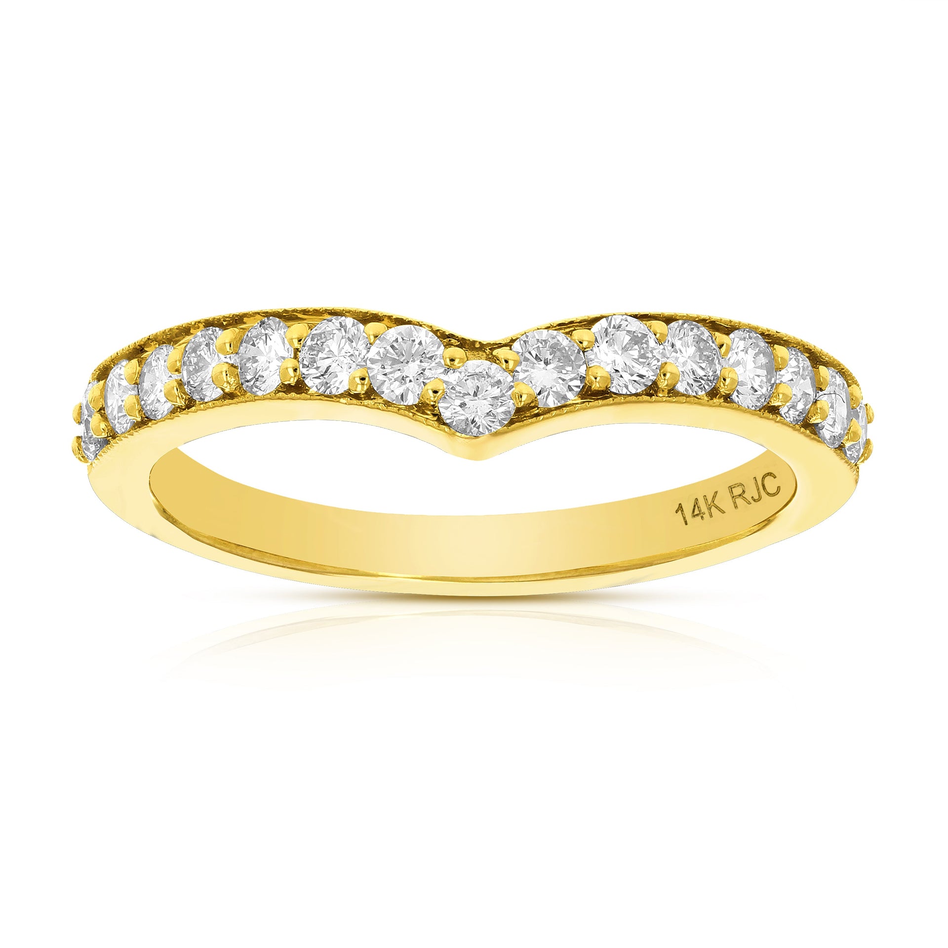 1/2 Cttw V-shape Diamond Wedding Band With Milgrain 14K Gold