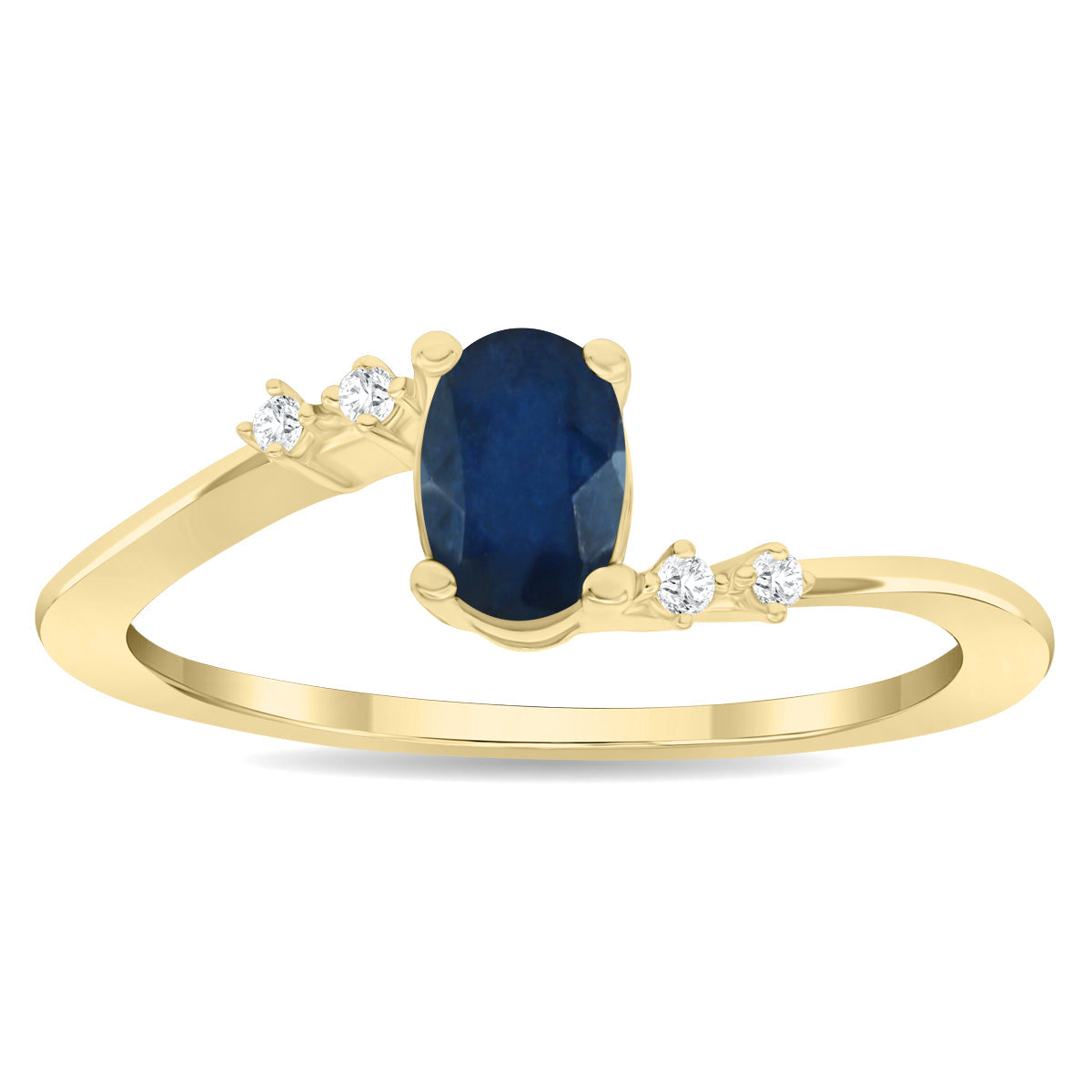 Women's Oval Shaped Sapphire And Diamond Tiara Ring In 10K Yellow Gold
