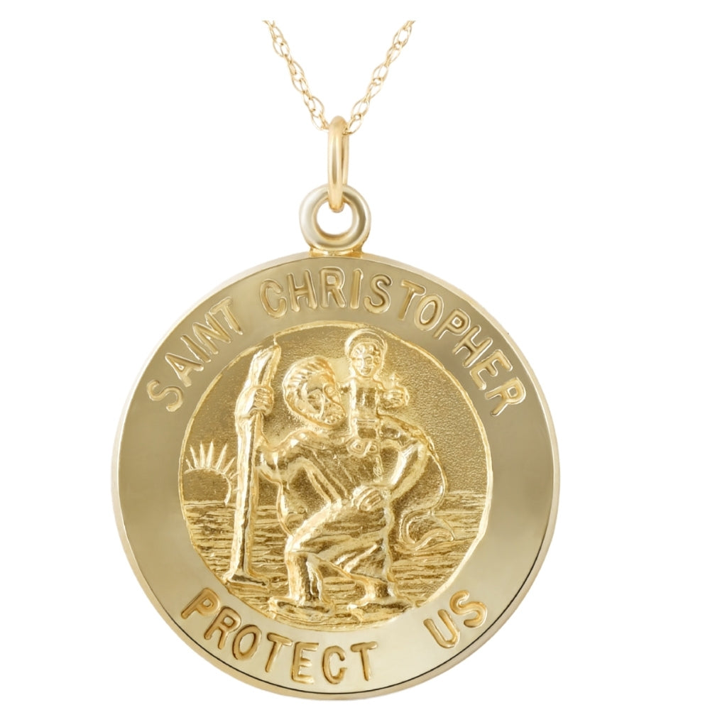 14k Yellow Gold St. Christopher Medal Pendant 1' Tall 3 Grams