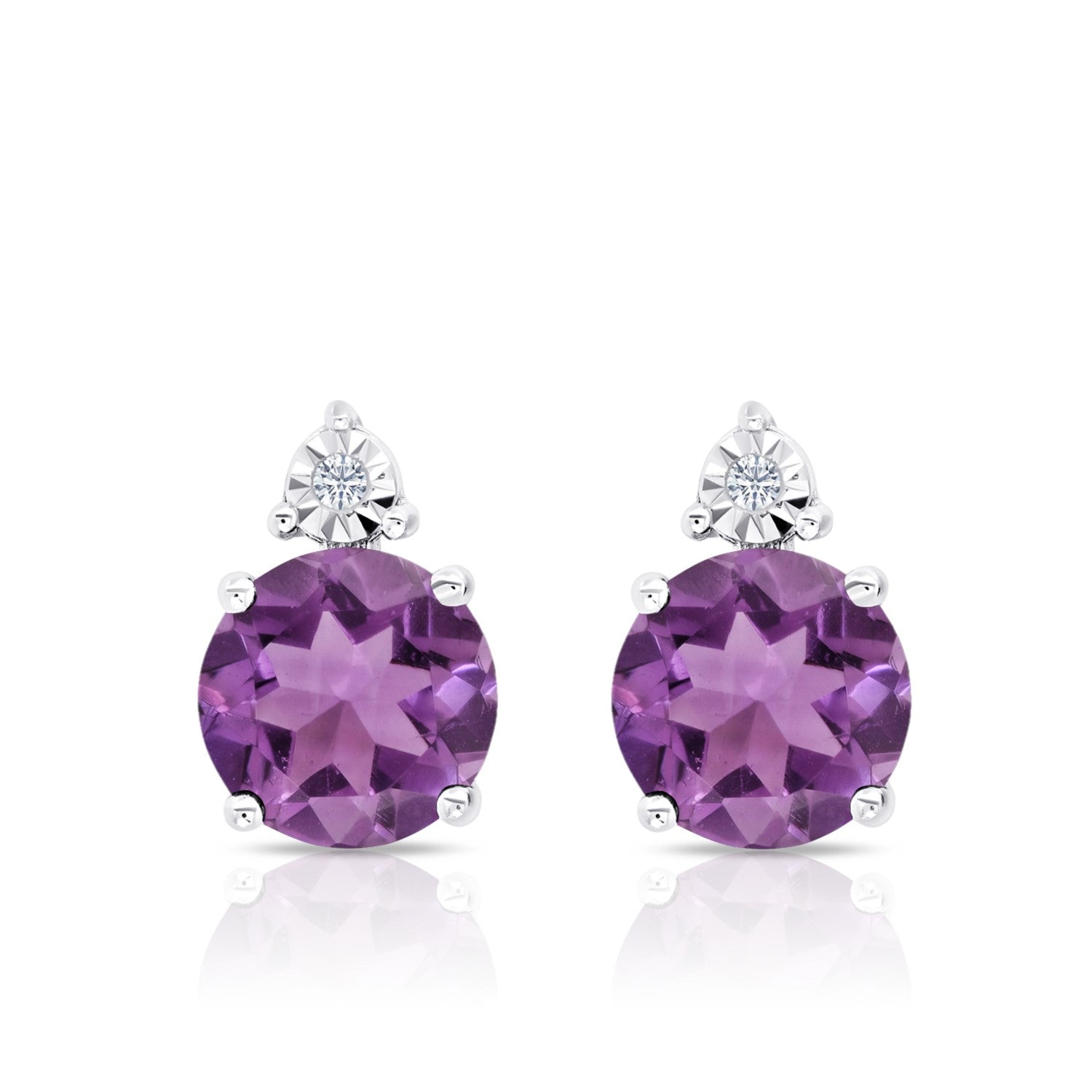 7mm Round Gemstone and Diamond Accent Stud Earrings in Sterling Silver