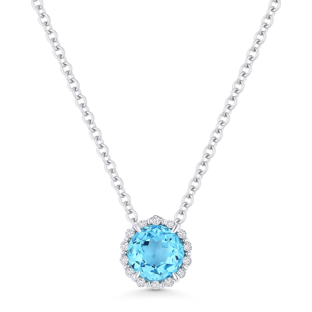 0.61ct Blue Topaz 16' pendant Necklace In 14K White Gold