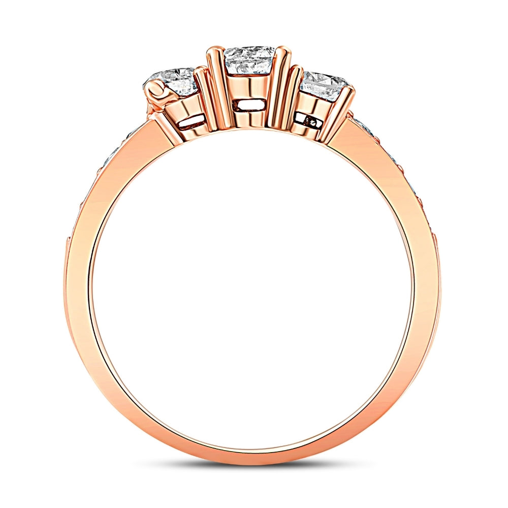 1ct 3 Stone Diamond Engagement Ring 14K Rose Gold