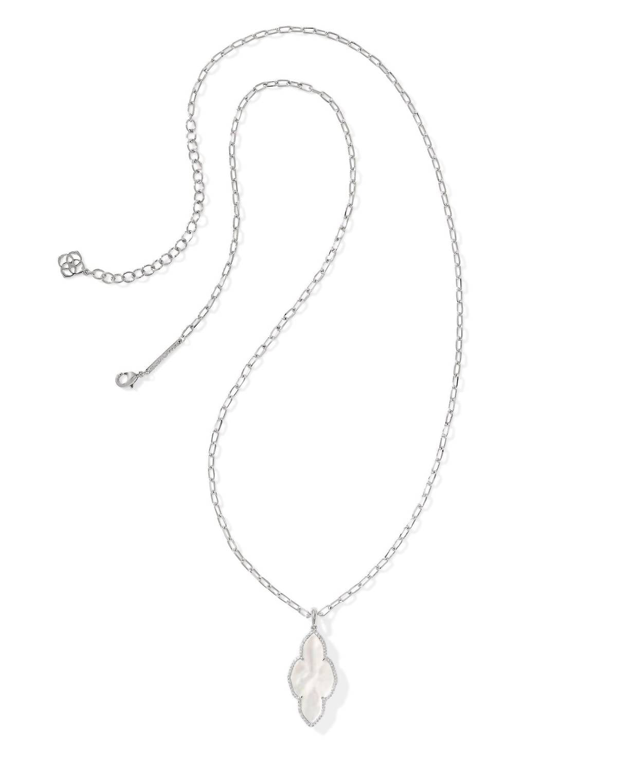 Abbie Pave Frame Large Long Pendant Necklace In Ivory Mop