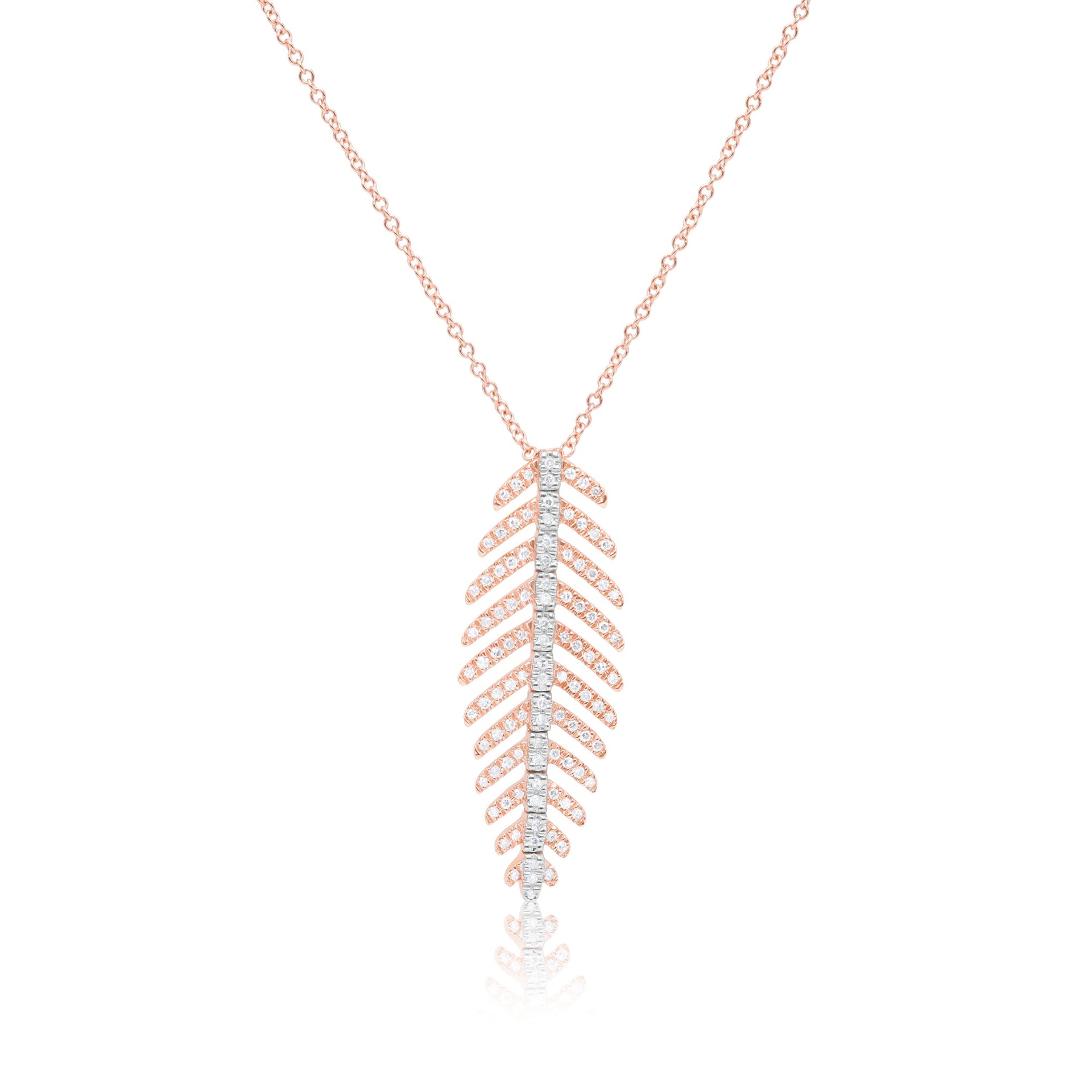 14kt rose gold diamond pendant with fish spine-shaped design adorned with 0.26 cts tw diamonds