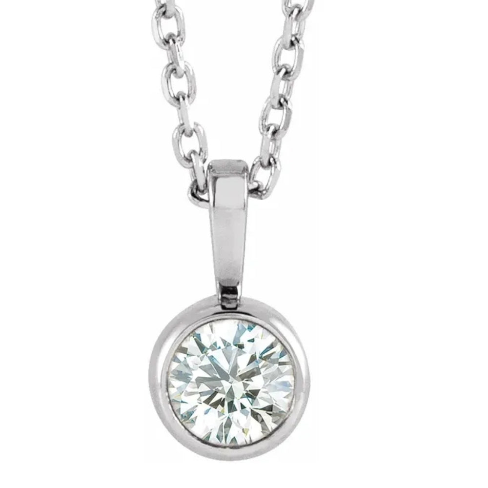 1/5Ct Diamond Solitaire Necklace Bezel Pendant Available in White Or Yellow Gold