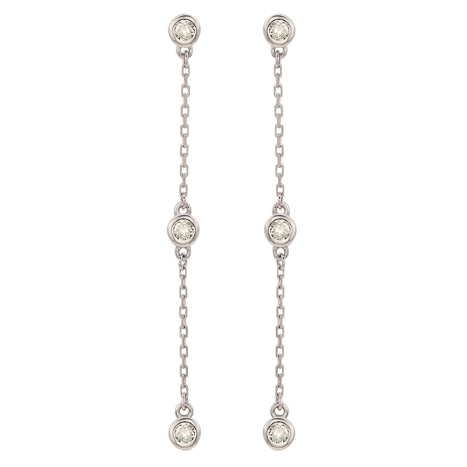 Suzy Levian White Gold 2/5 CTTW Diamond Station Dangle Earrings