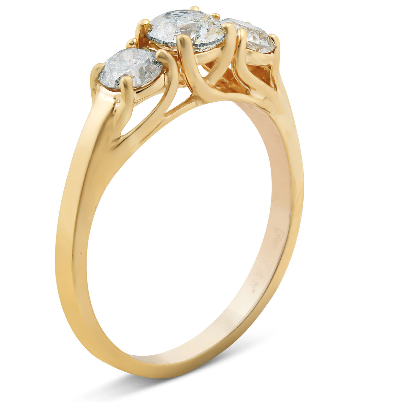 1.40 Ct Genuine Diamond Three Stone Engagement Ring 14k Yellow Gold