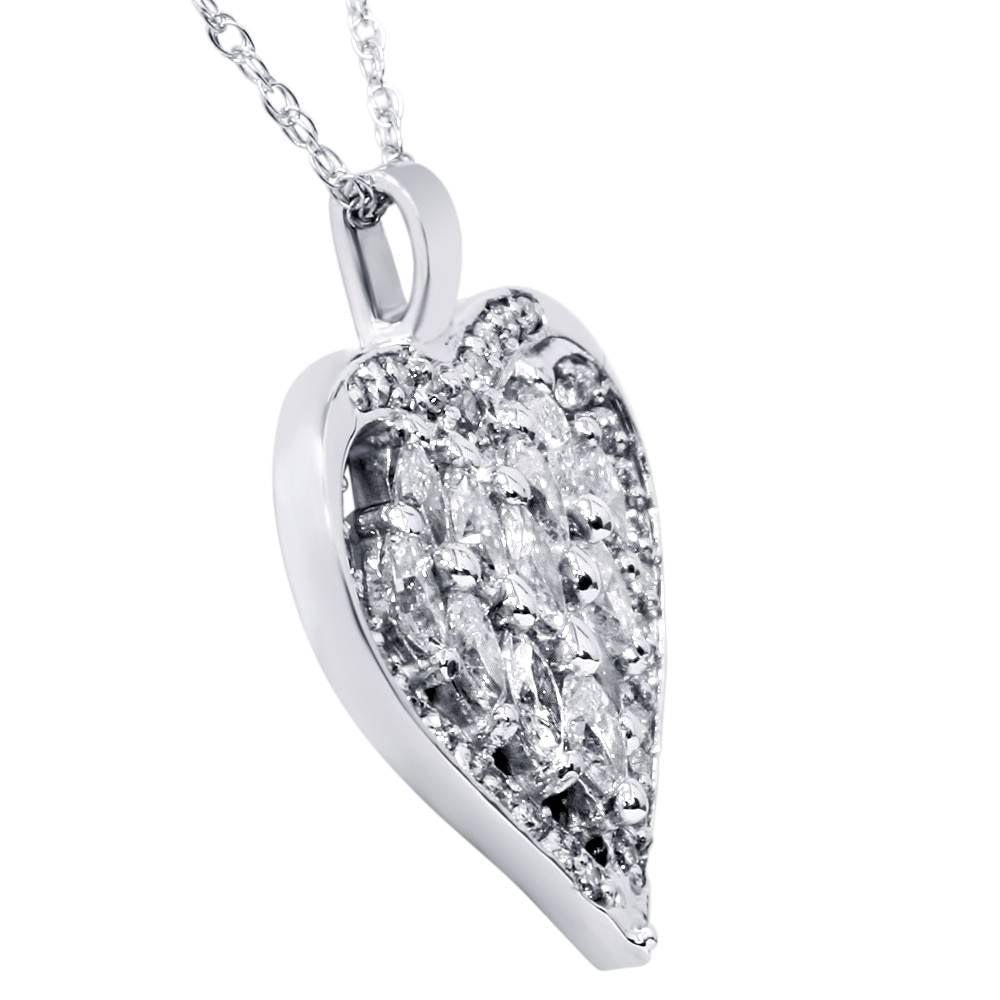 1 1/4ct Heart Shaped Marquise Diamond Pendant 14K White Gold