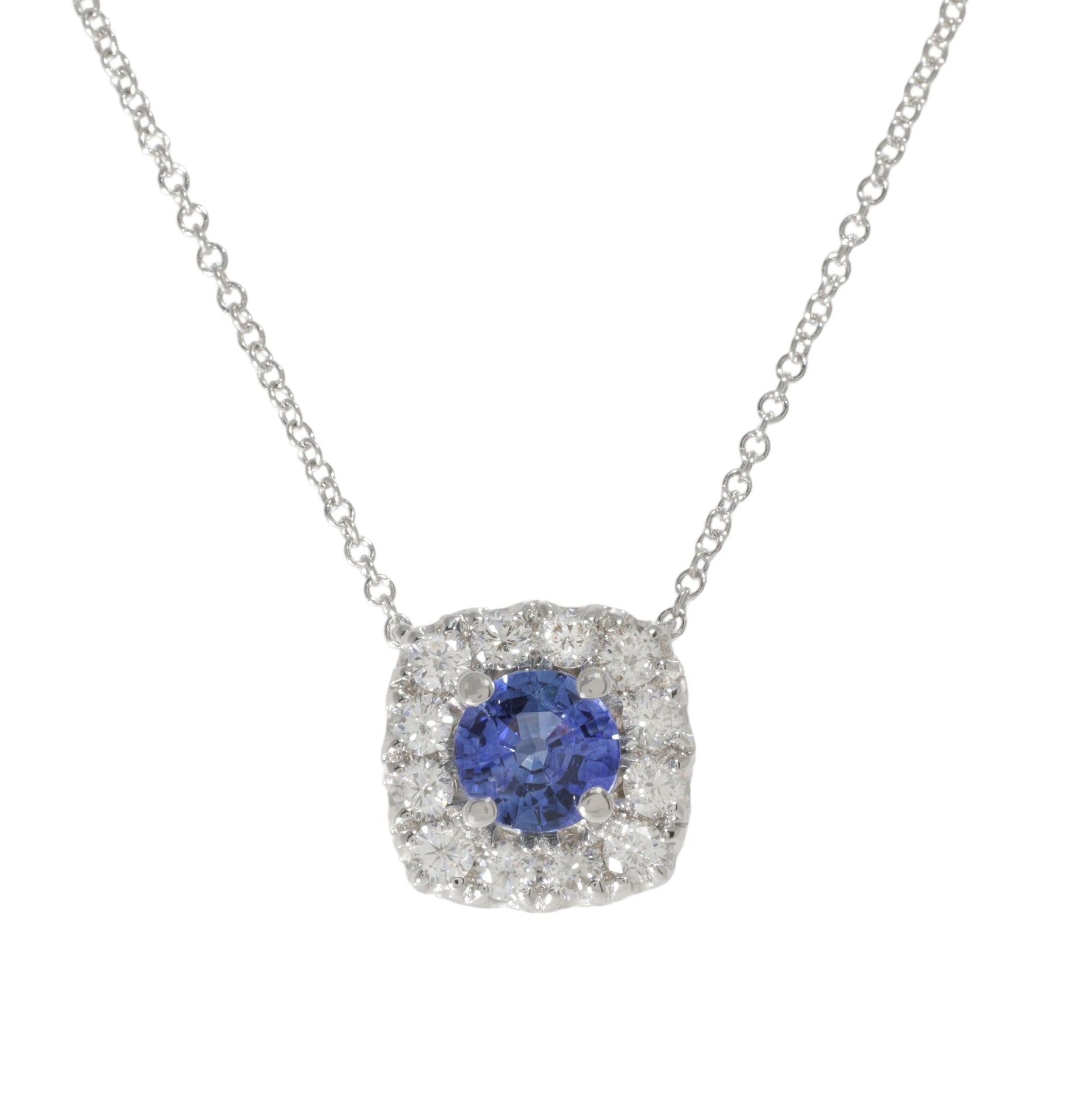 14kt white gold diamond sapphire and diamond pendant