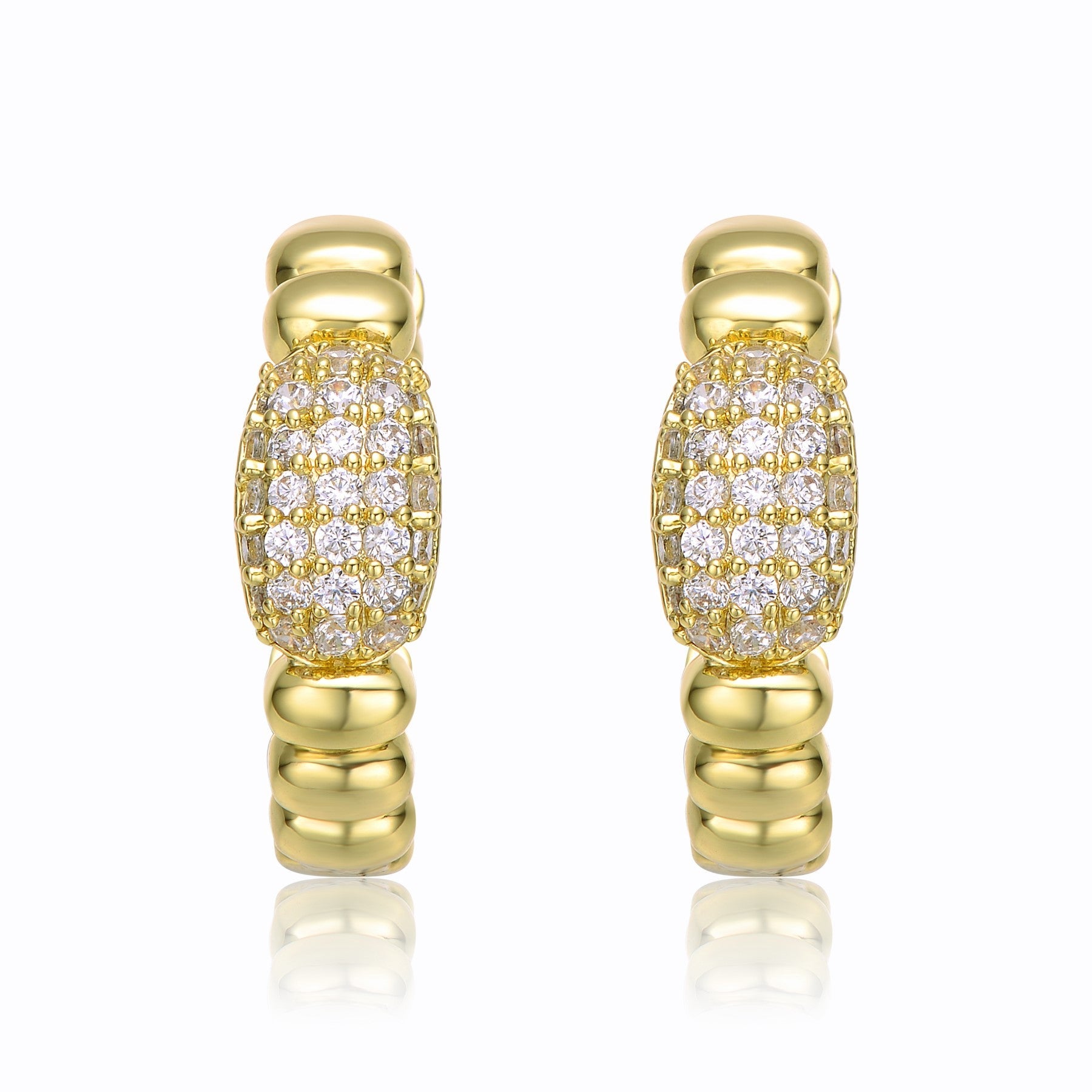 GV Sterling Silver 14k Yellow Gold Plated with Cubic Zirconia Scalloped Huggie Hoop Earrings