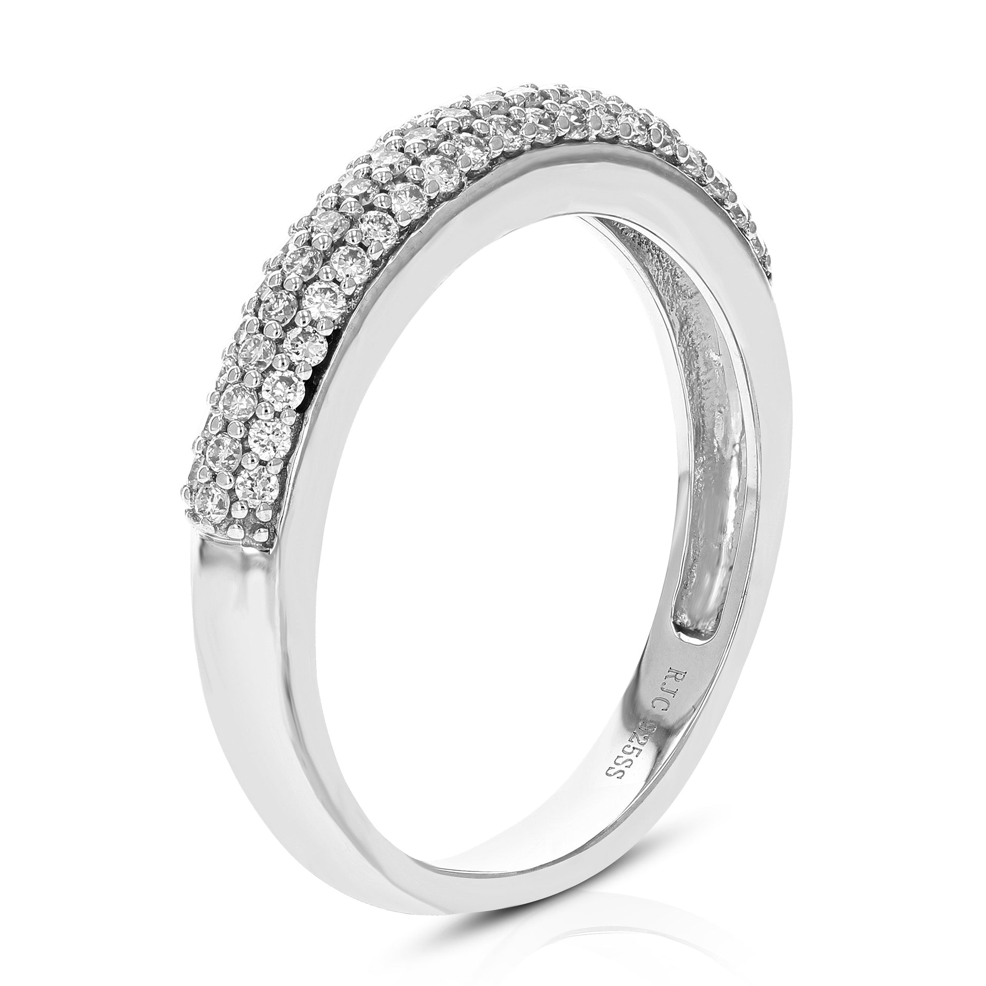 2/5 cttw 61 Stones Round Cut Lab Grown Diamond Wedding Band .925 Sterling Silver Prong Set