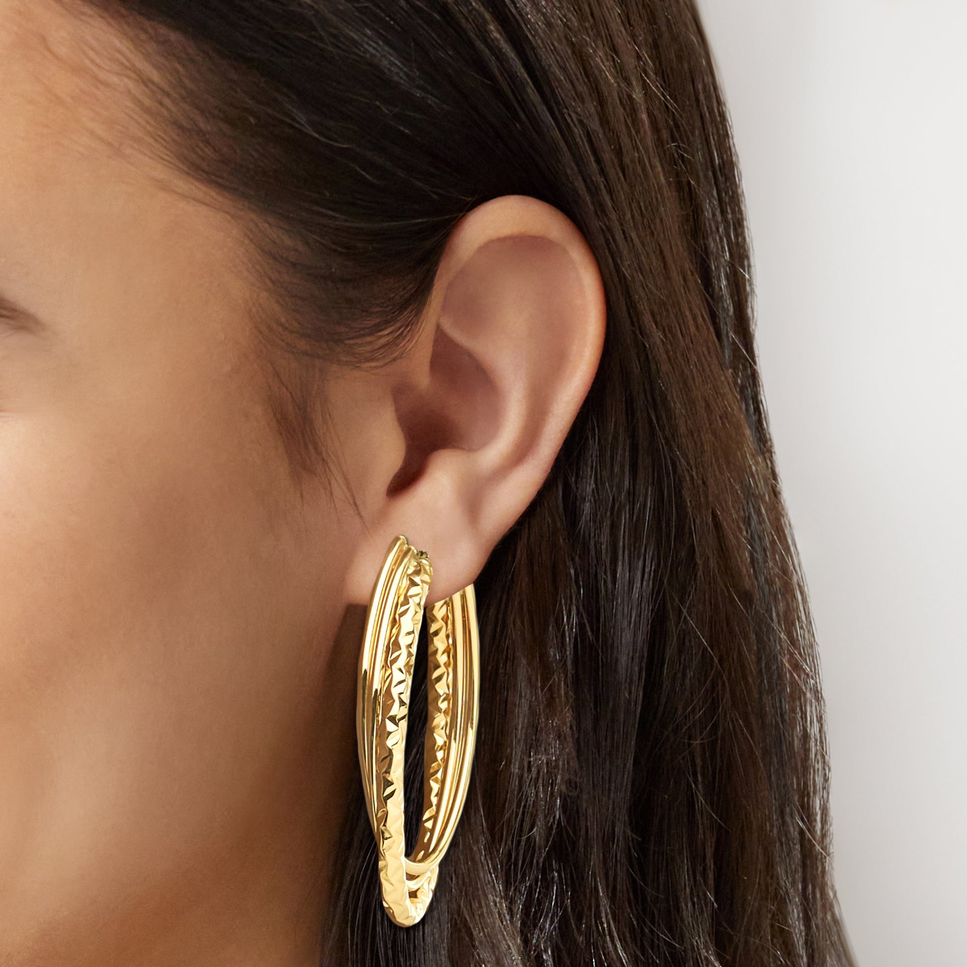 Italian 10kt Yellow Gold Diamond-Cut and Polished Triple-Hoop Earrings