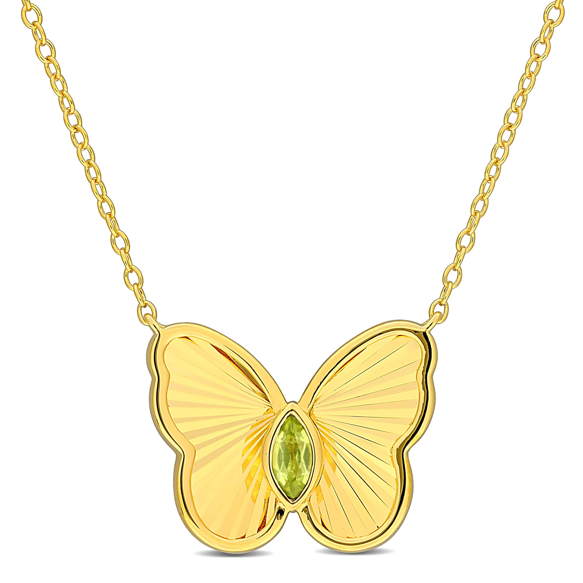 Mimi & Max 1/6ct TGW Marquise-Cut Peridot Butterfly Necklace with Chain Yellow Silver-17 in