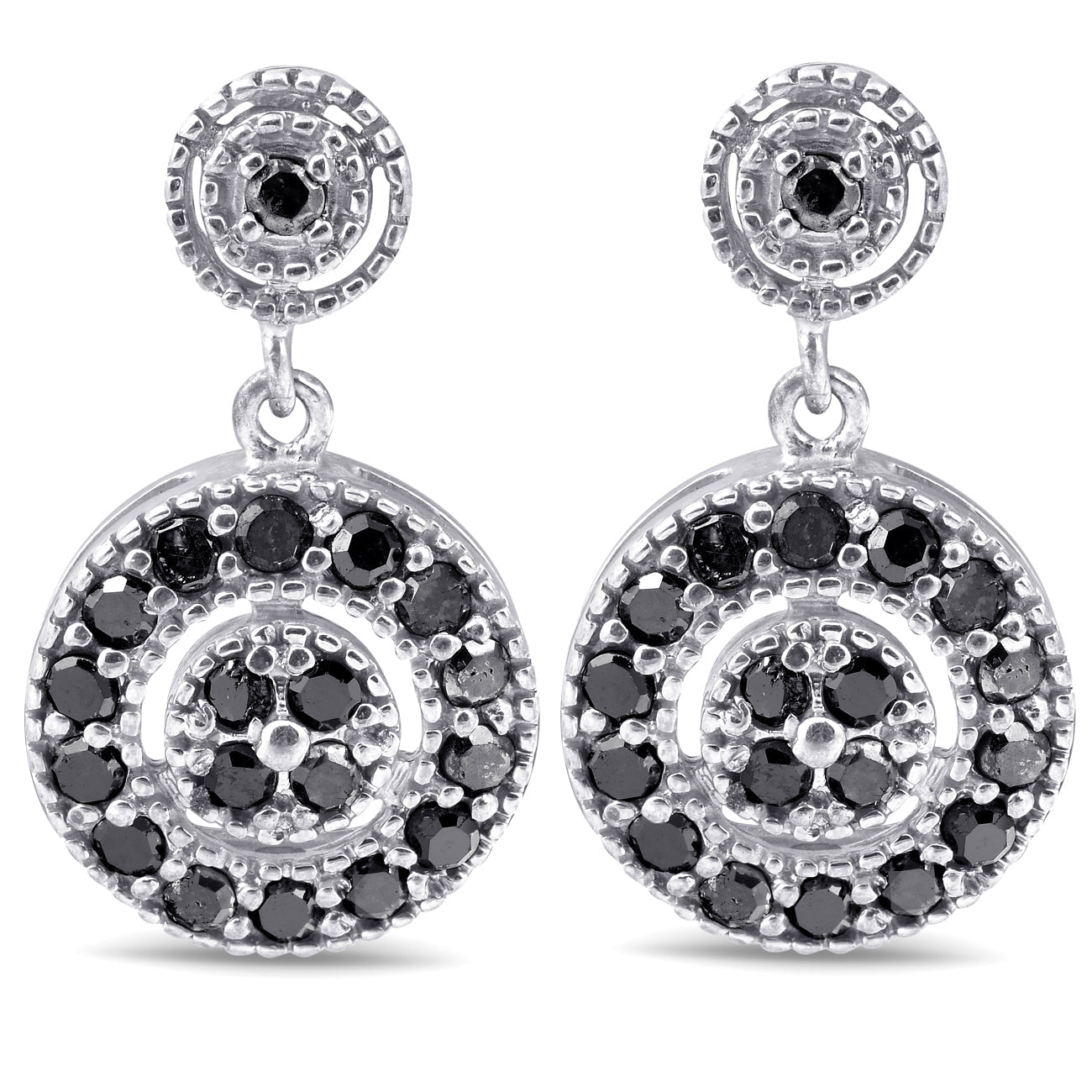 1/2 CT Black Diamond Pave Women's Earrings 10K White Gold