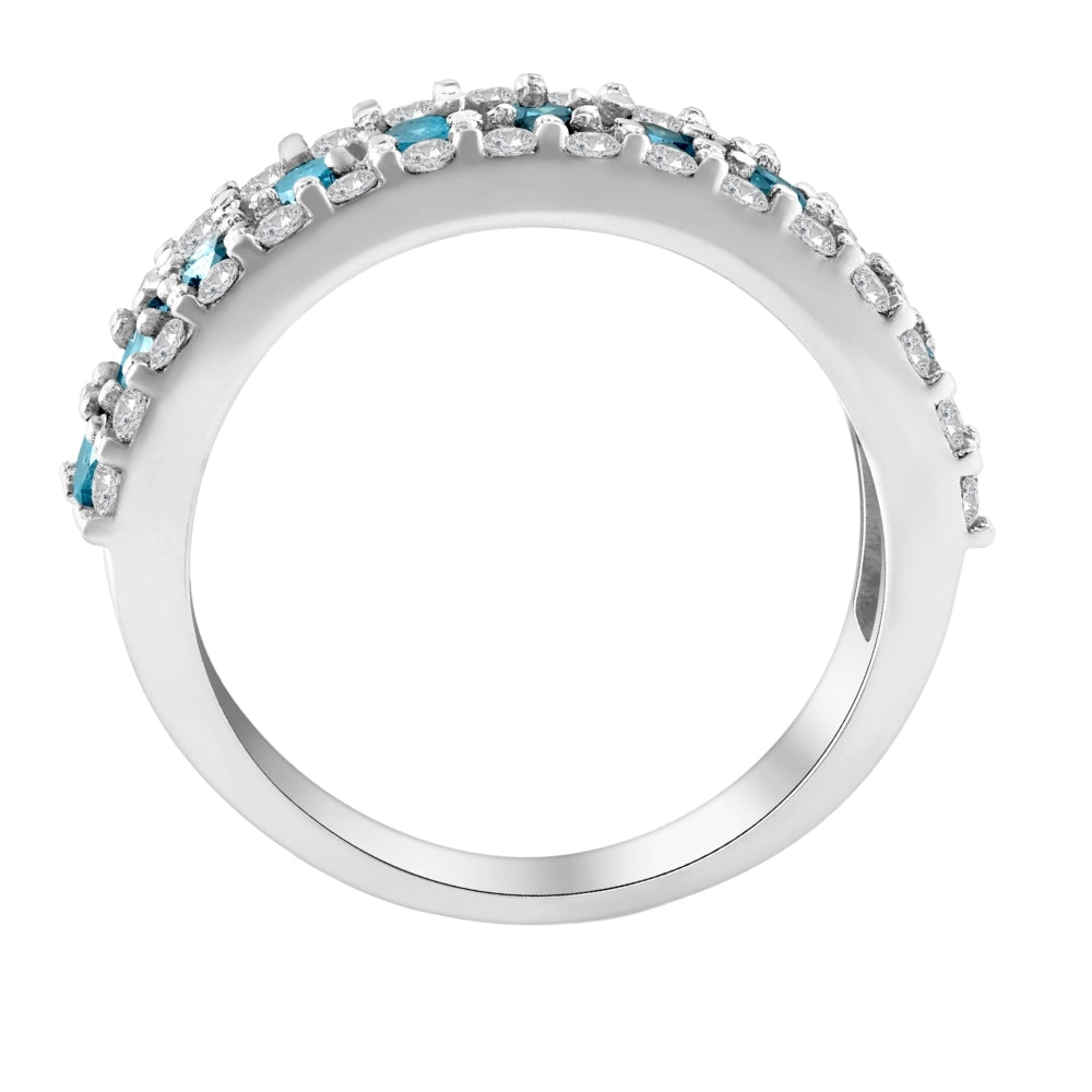 1 1/2 CT Blue & White Diamond Wedding Anniversary Ring