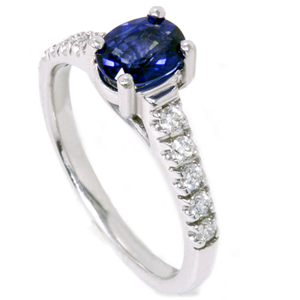 7/8 ct Blue Sapphire Accent Diamond Ring 14K White Gold
