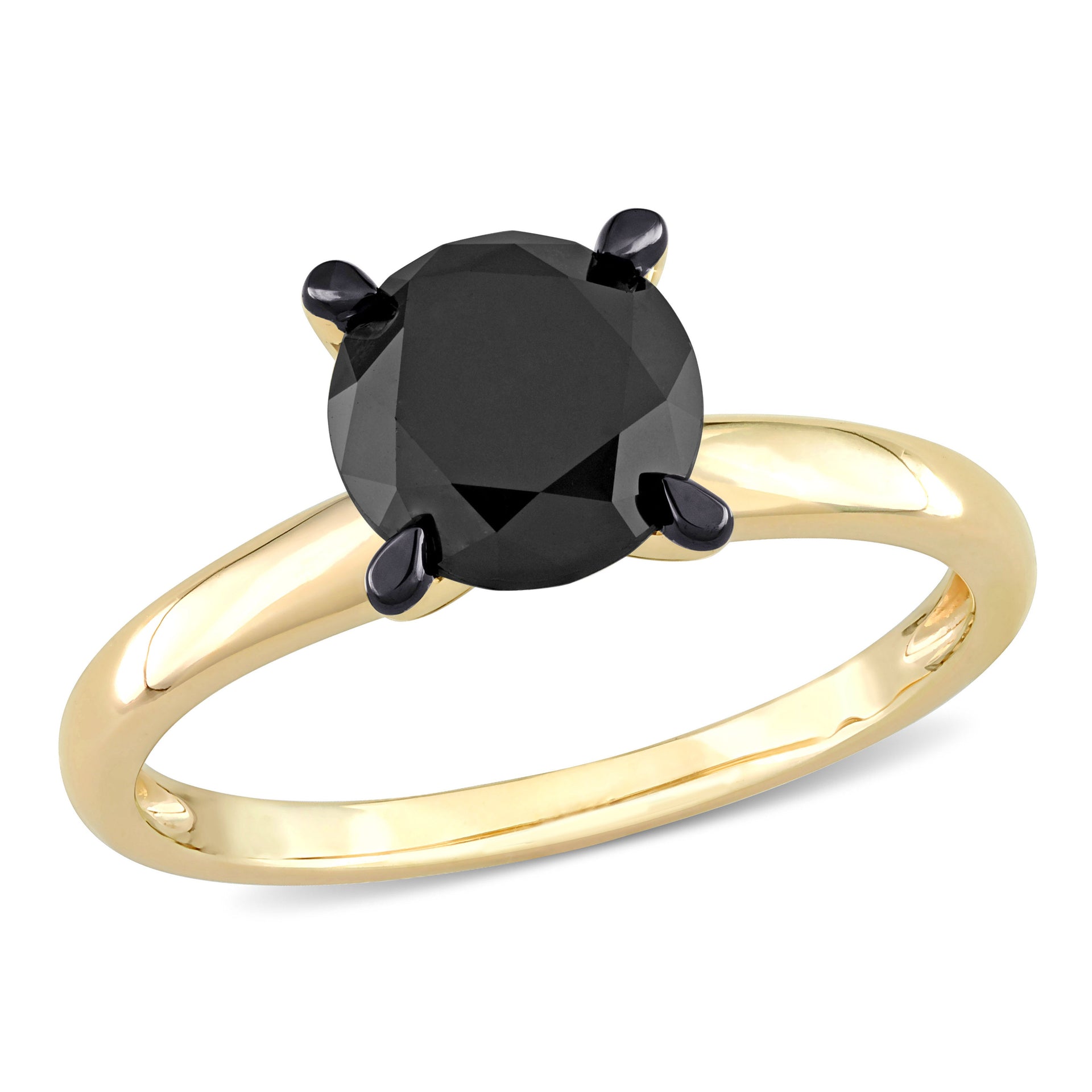 Mimi & Max 2ct TW Black Diamond Solitaire Engagement Ring 14k Yellow Gold