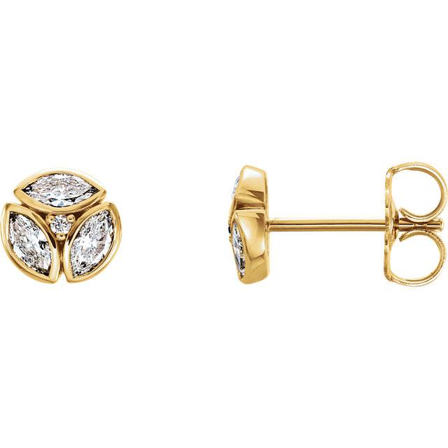 1/2cttw Marquise Diamond Cluster Studs 14k Yellow Gold