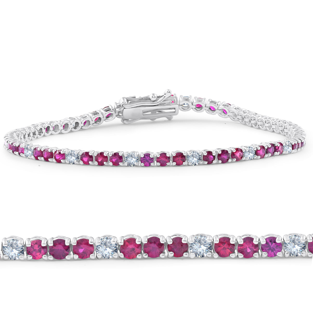 3ct Ruby & Diamond Tennis Bracelet 14 KT White Gold