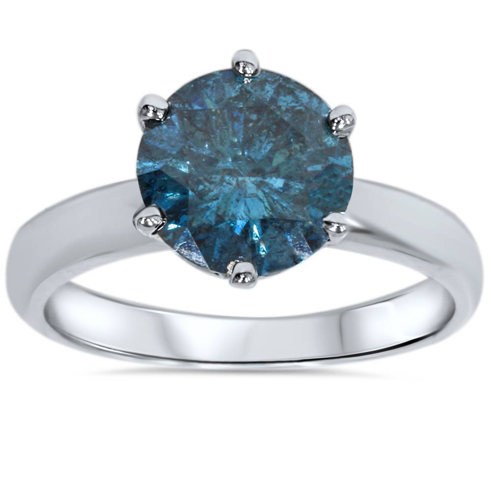 2 CT Blue Diamond Solitaire Engagement Ring 14K White Gold
