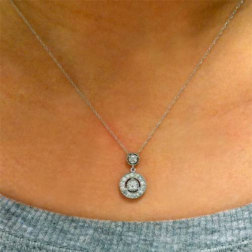 1/4ct Diamond Halo Dangle Pendant White Gold