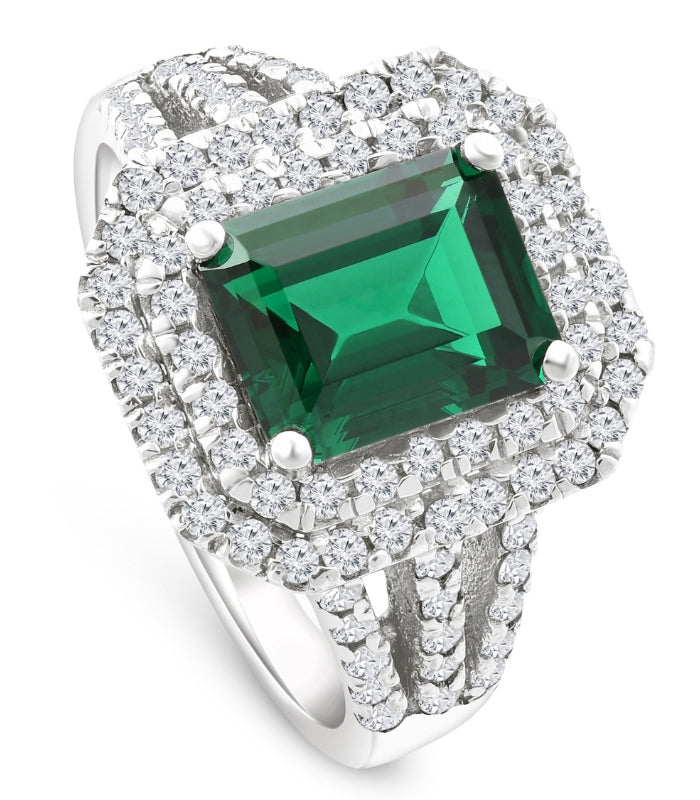 4 1/2 ct TW Emerald Cut Emerald & Lab Grown Diamond Ring in 14k White Gold