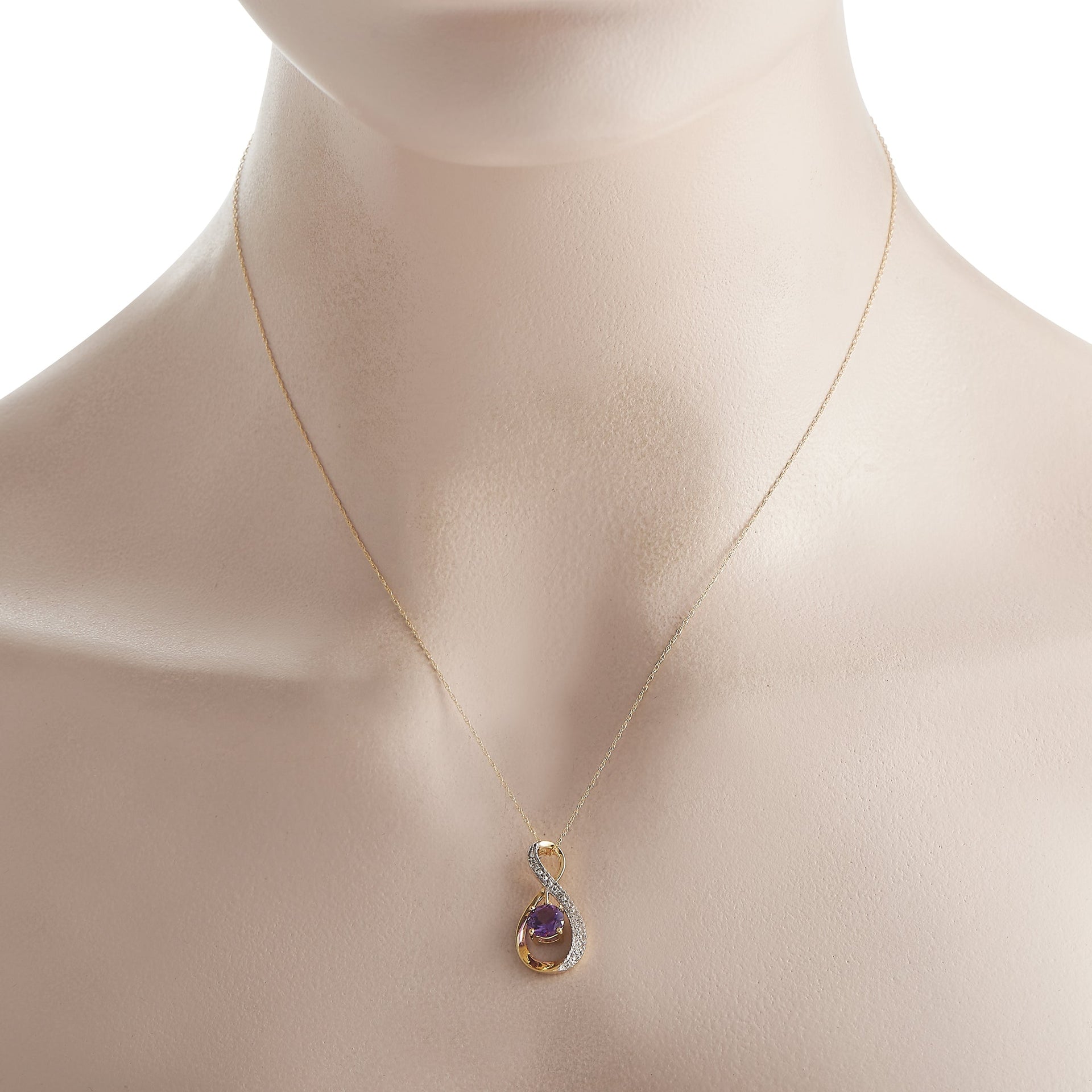 LB Exclusive 14K Yellow Gold 0.03ct Diamond and Amethyst Pendant Necklace PD4-15537YAM