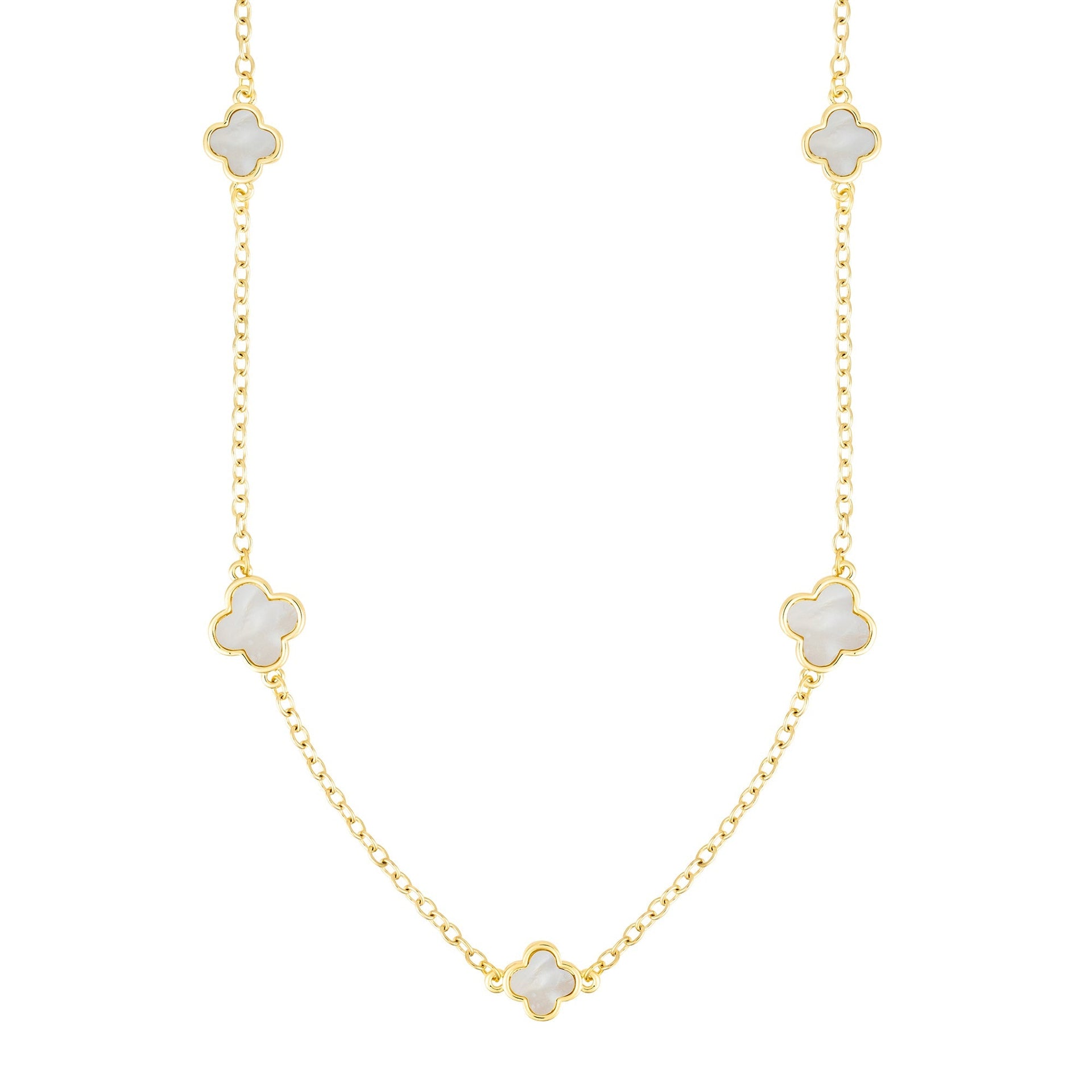 Gold Plated 36' Mother Of Pearl Flower Station Necklace