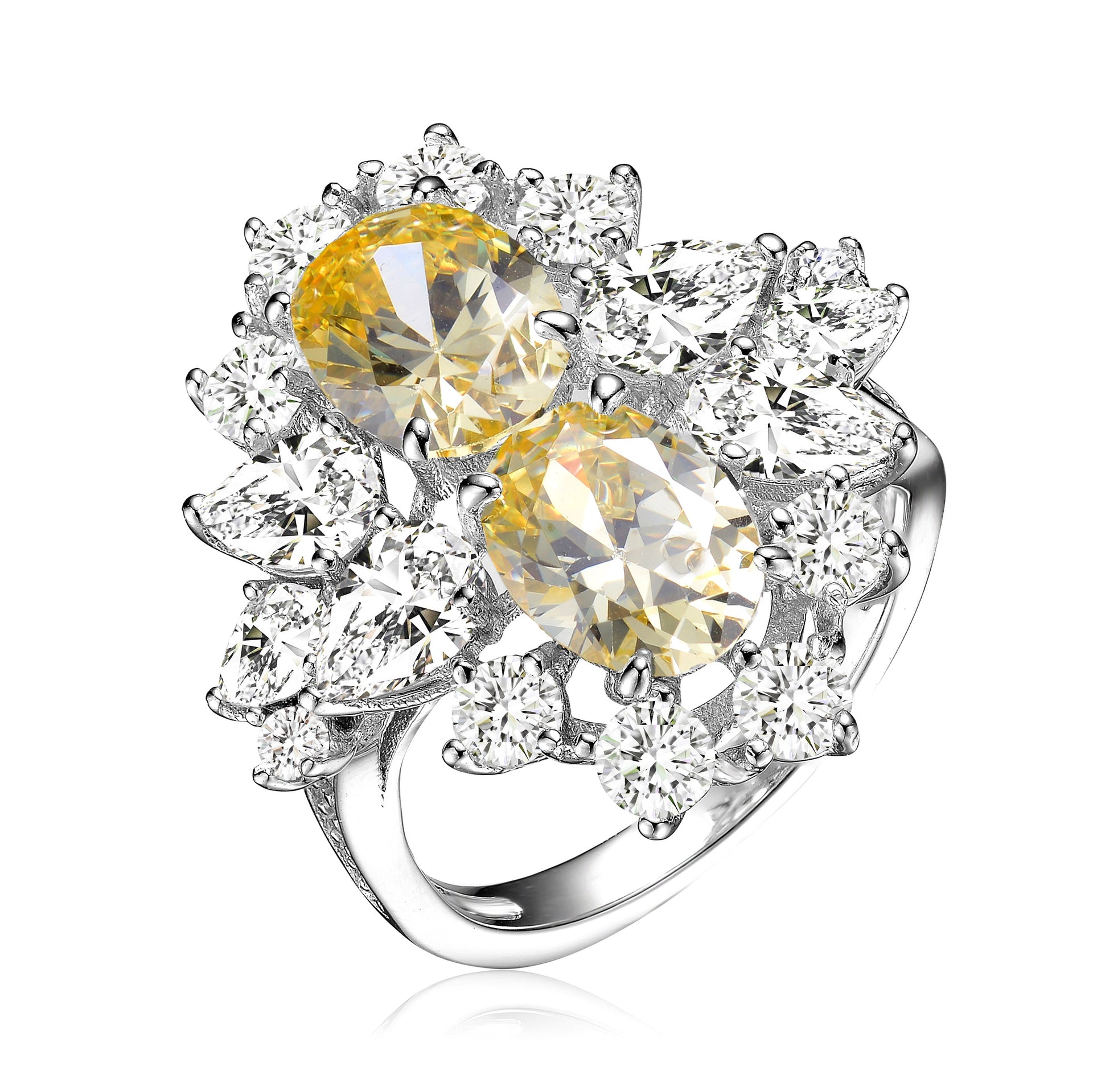 Sterling Silver Yellow Cubic Zirconia Coctail Ring