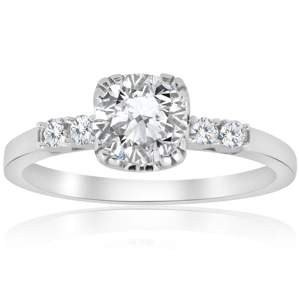 1.15 ct Solitaire Diamond Vintage Engagement Ring 14K White Gold