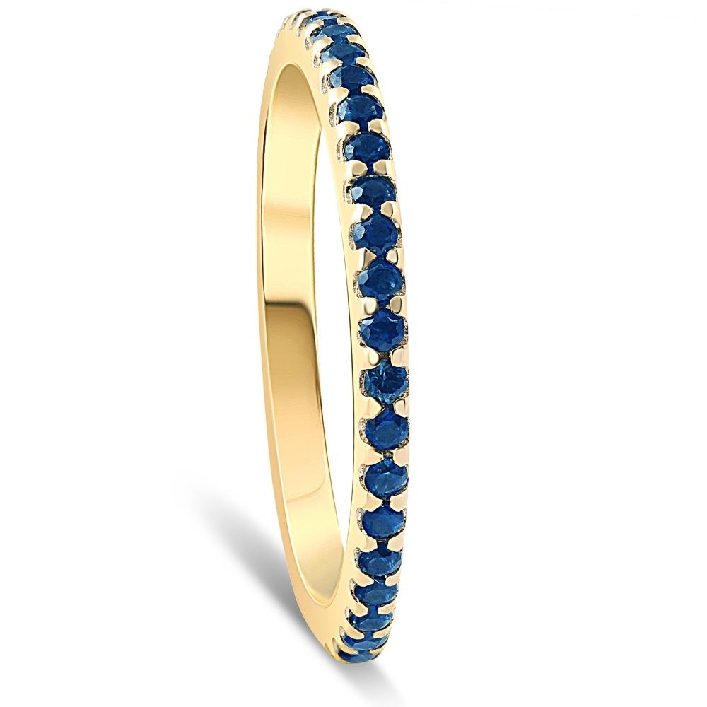 3/4 ct Genuine Blue Sapphire Eternity Ring Stackable Band 10k Yellow Gold