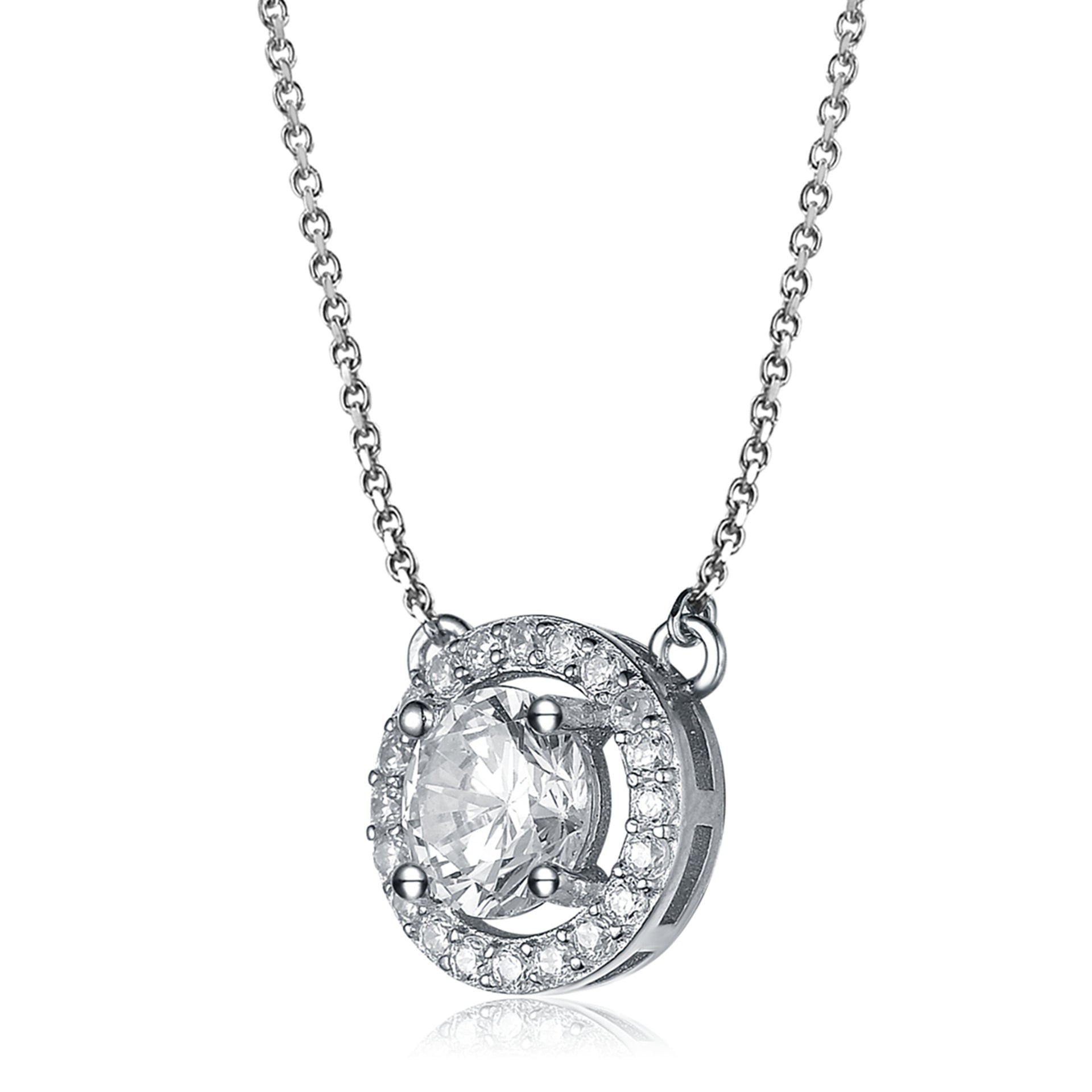 Sterling Silver Cubic Zirconia Halo Round Necklace