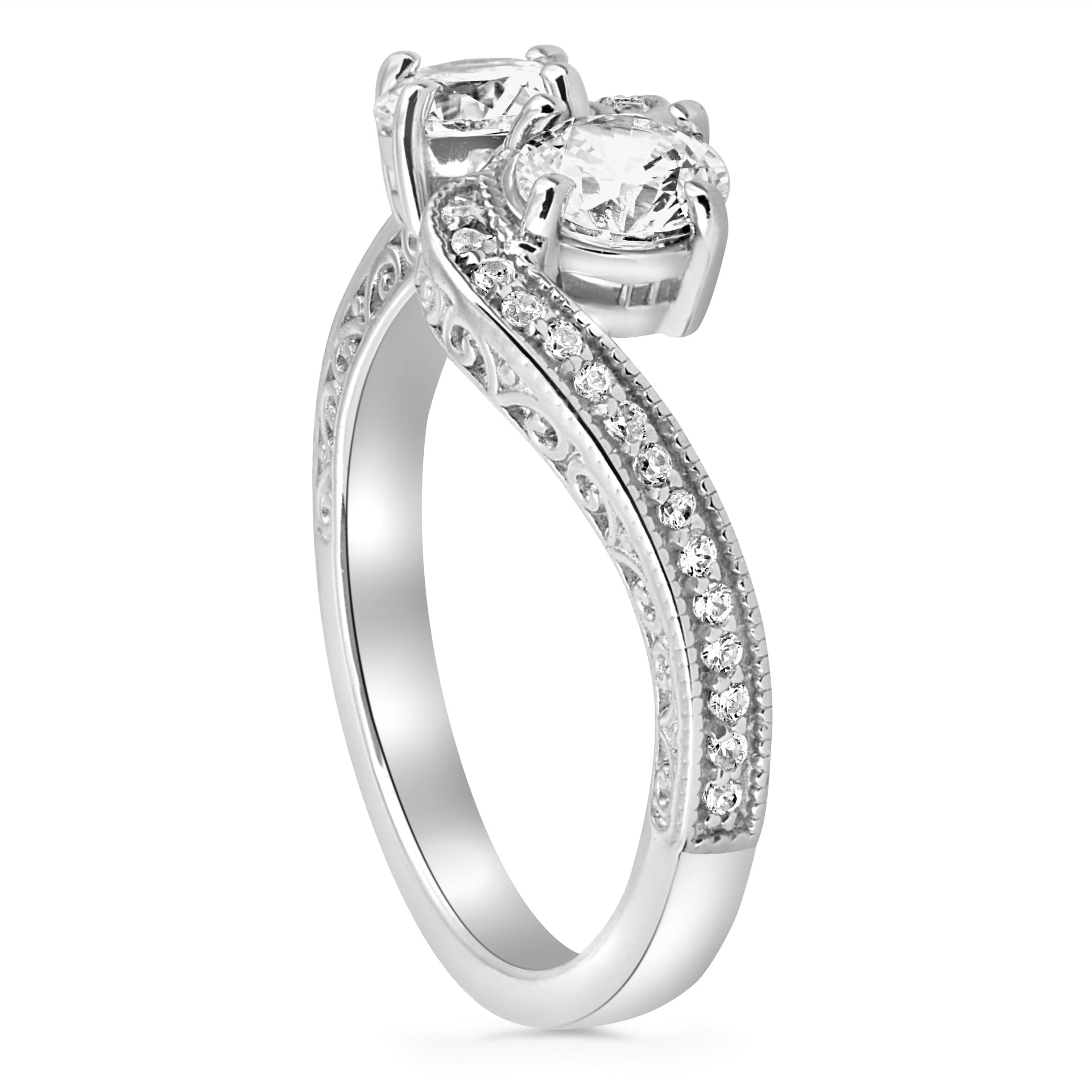1 ct Two Stone Forever Us Vintage Diamond Engagement Ring 14k White Gold