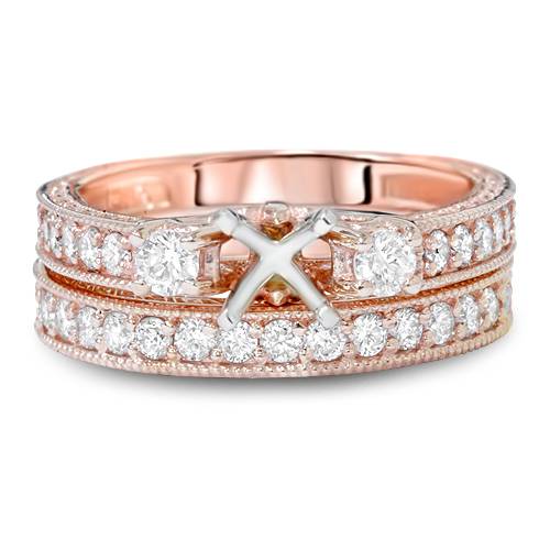 7/8ct Vintage Engagement Ring Mount Set 14K Rose Gold