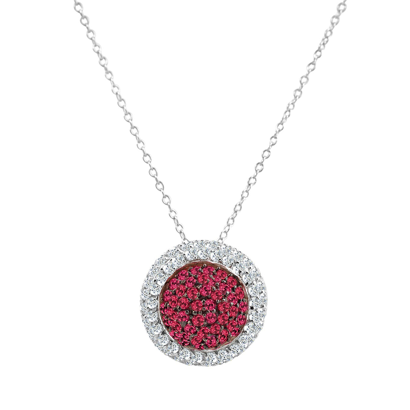 C.z. Sterling Silver Rhodium Plated Round Ruby Pendant