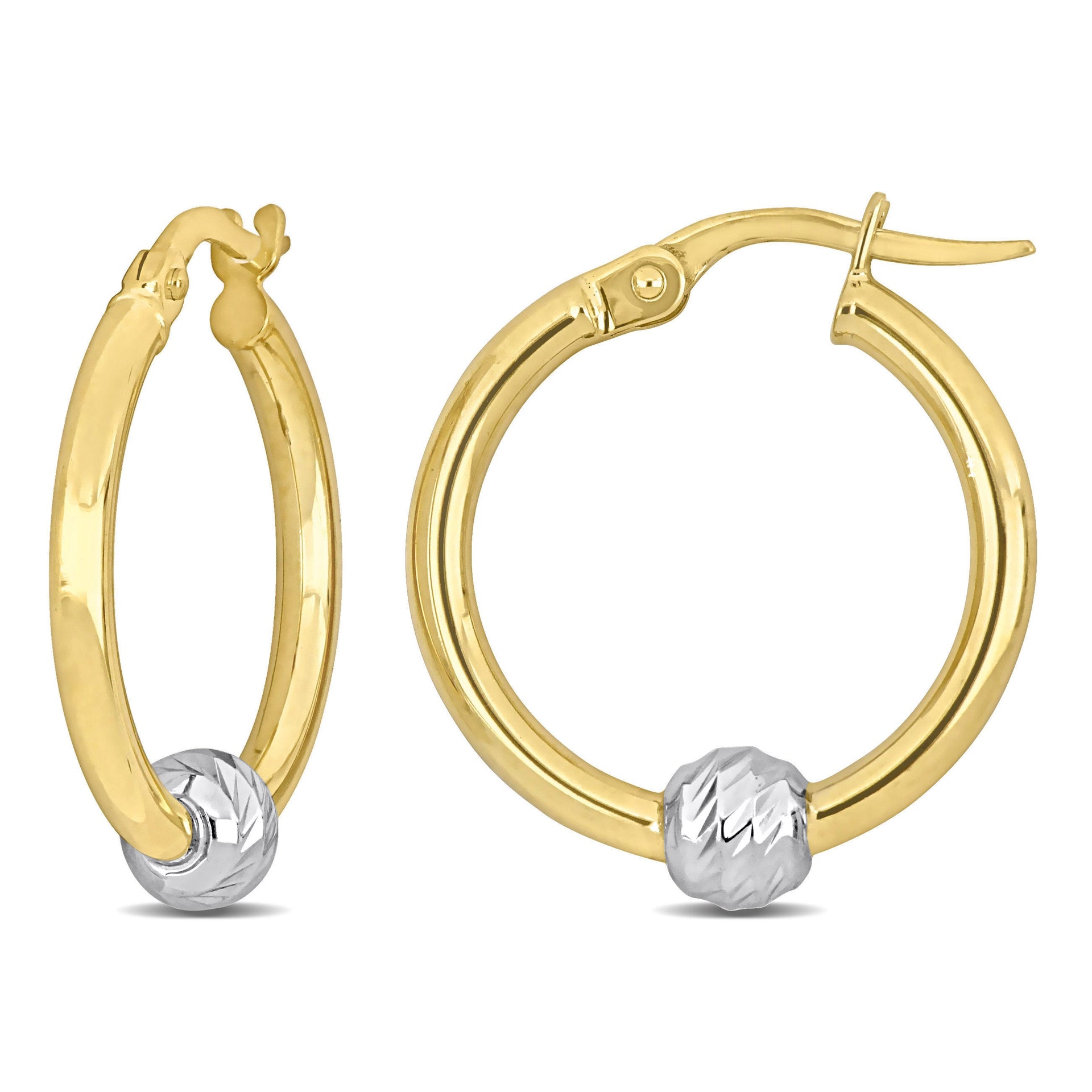 21 MM Hoop Earrings with Ball in 2-Tone Yellow and White 14K Gold